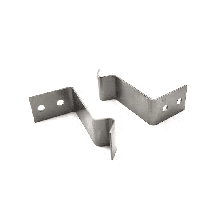 Two metal mounting brackets with holes