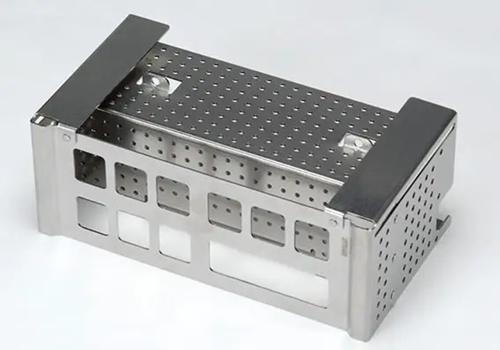 Perforated stainless steel storage basket