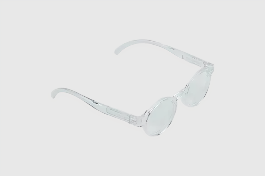 Transparent round eyeglasses on white background.