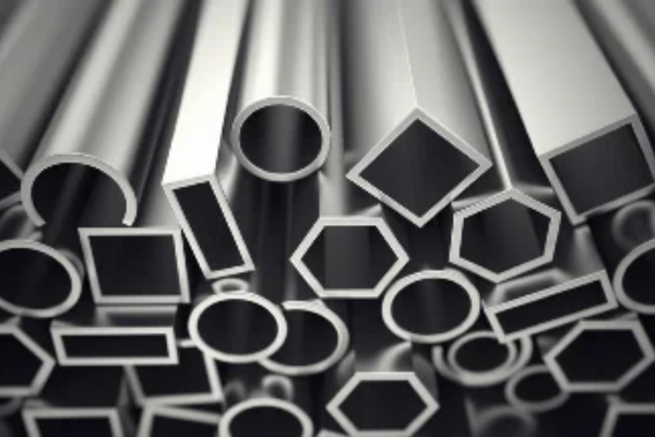 Assorted metal pipes and shapes stacked together.