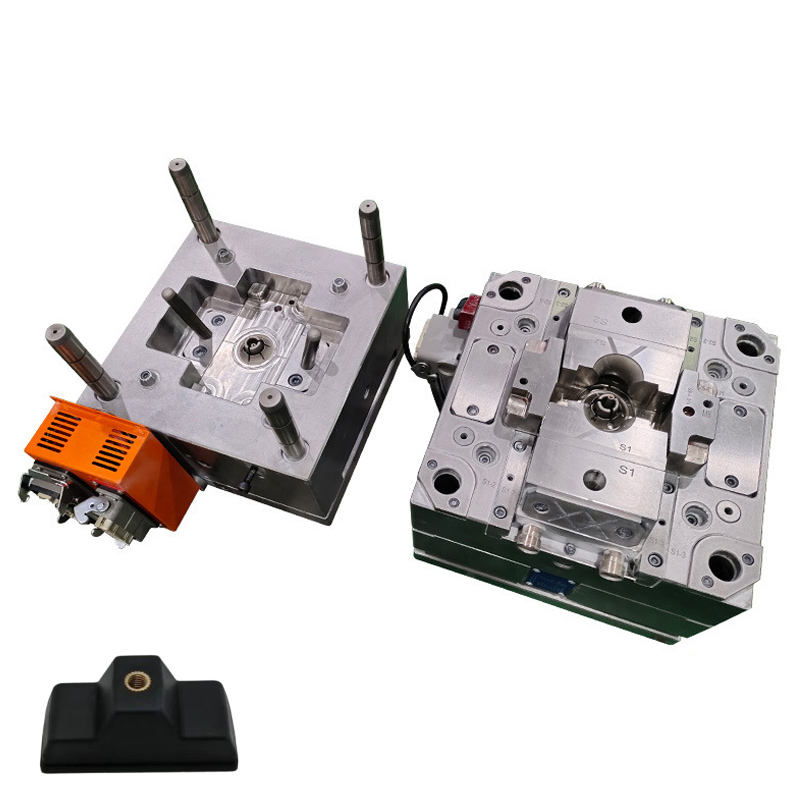 Plastic injection mold with finished part