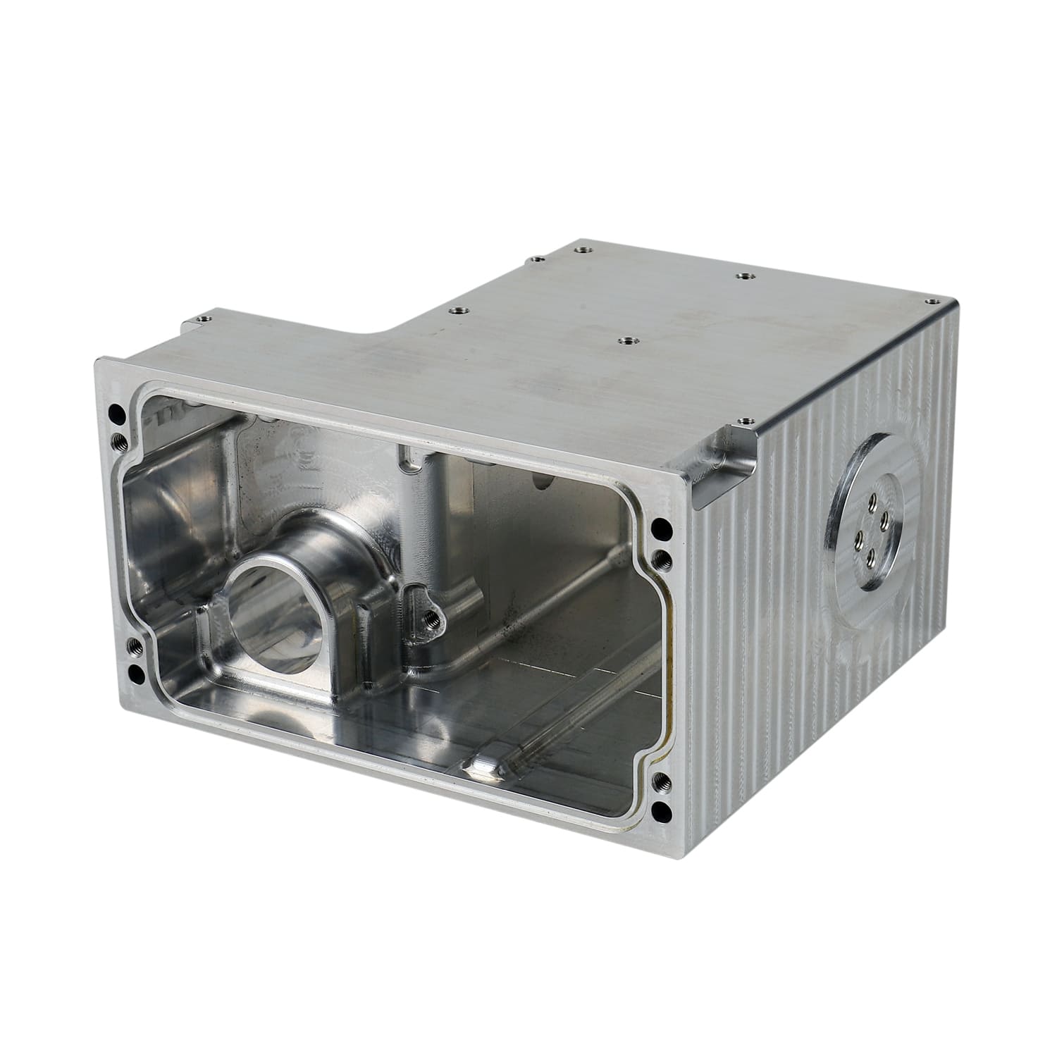 Aluminum CNC machined electrical enclosure with open front