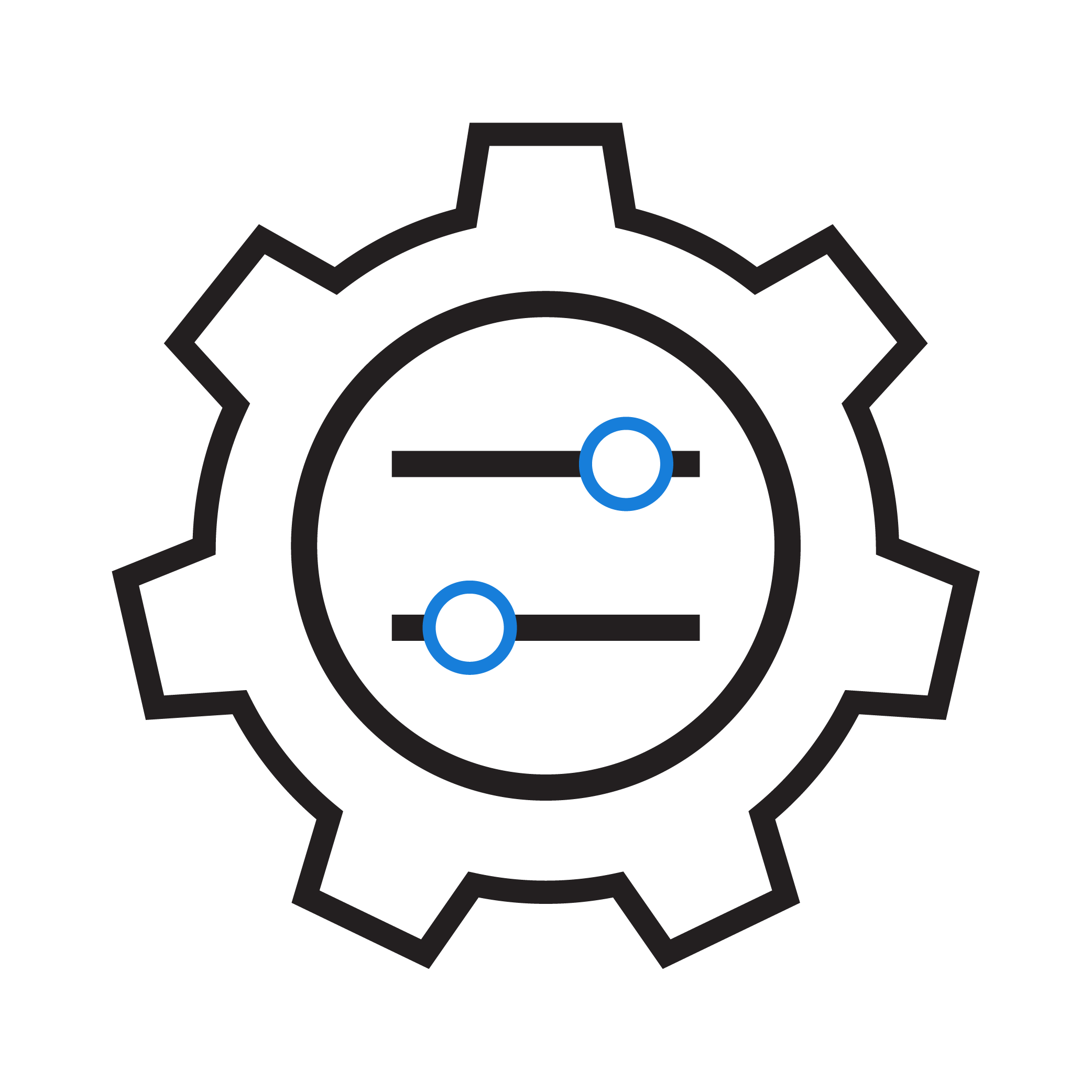 Gear with sliders, settings icon