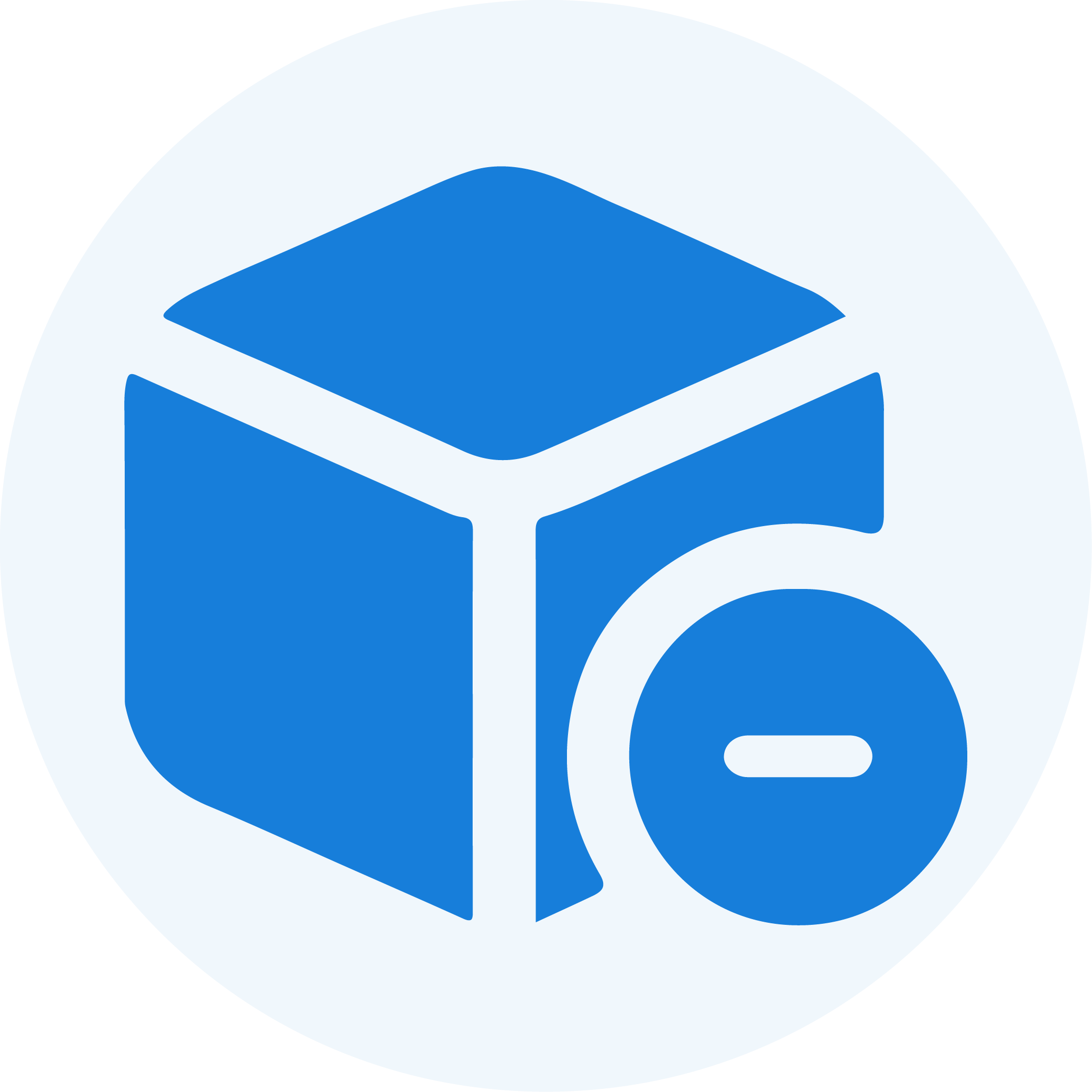 Blue cube with minus icon inside circle