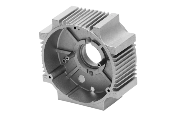 Aluminum motor housing with cooling fins.