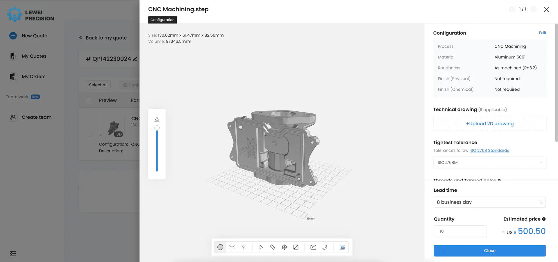 3D model of CNC machined part display
