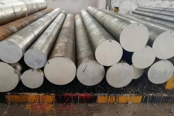 Stack of metal rods in warehouse