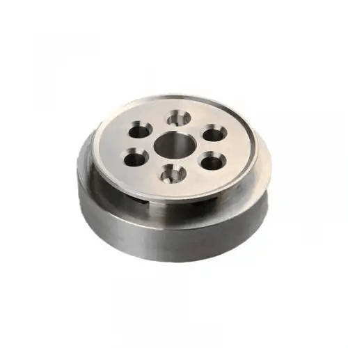 Steel component with circular holes.