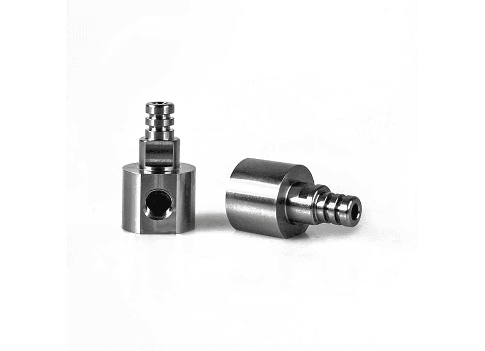Two stainless steel barbed hose connectors