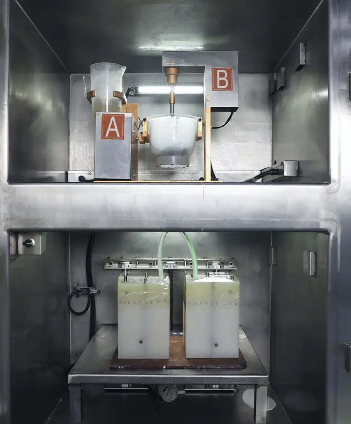 Laboratory equipment inside metal chamber