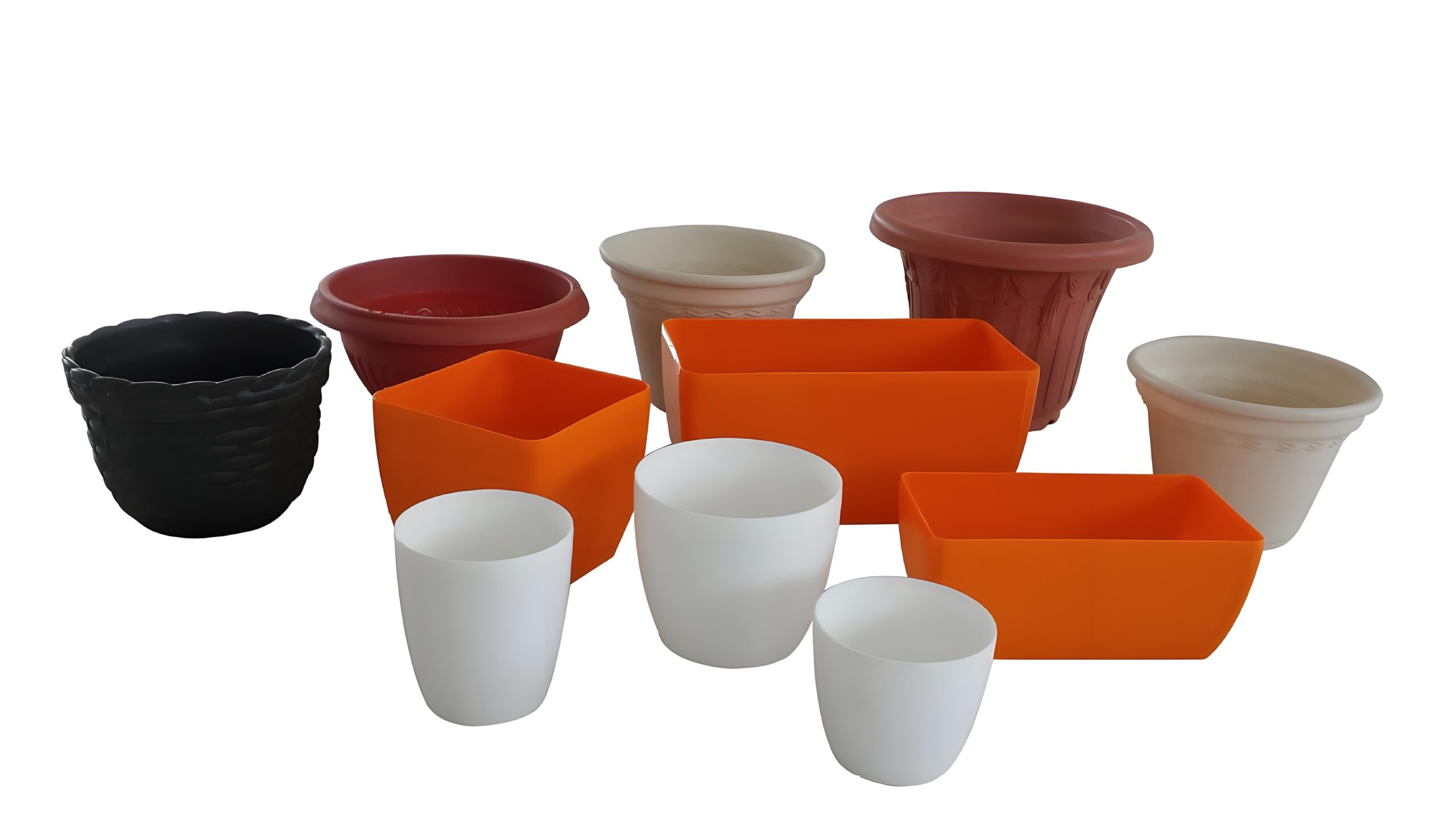 Assorted colorful plastic plant pots collection