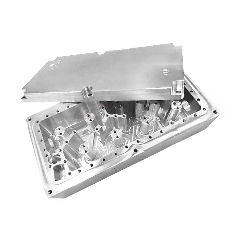 Aluminum engine component with cover removed.