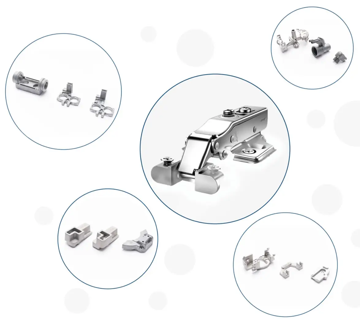 Metal hardware and fittings for furniture.