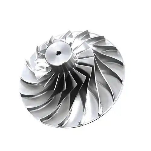 Metal turbine impeller with radial blades.