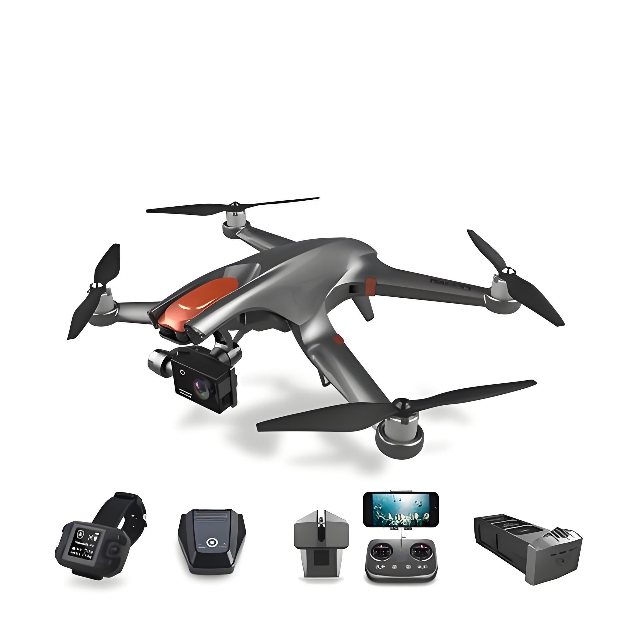 Drone with accessories and remote control.