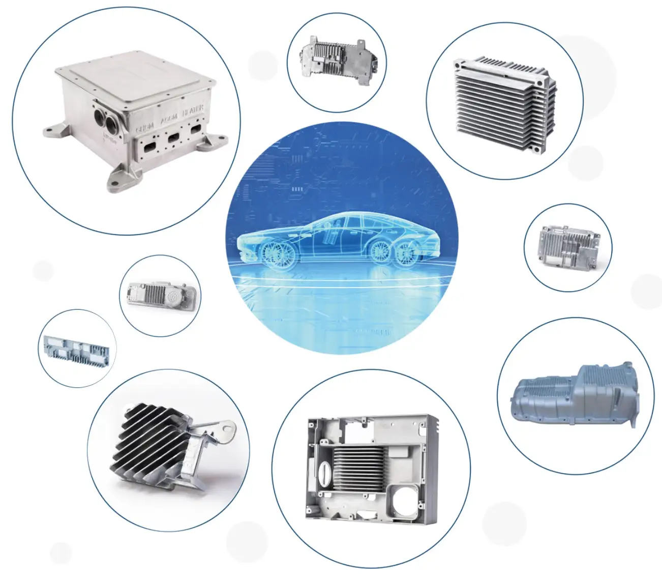Car components and electric vehicle illustration.
