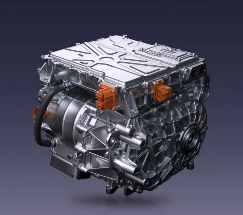Close-up of an electric car motor.