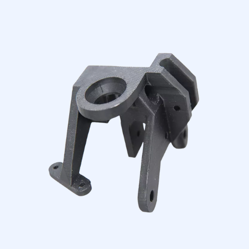 Black metal bracket component with mounting holes