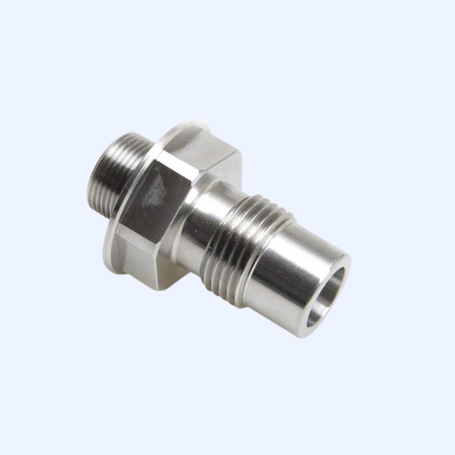 Silver metal pipe fitting with threads