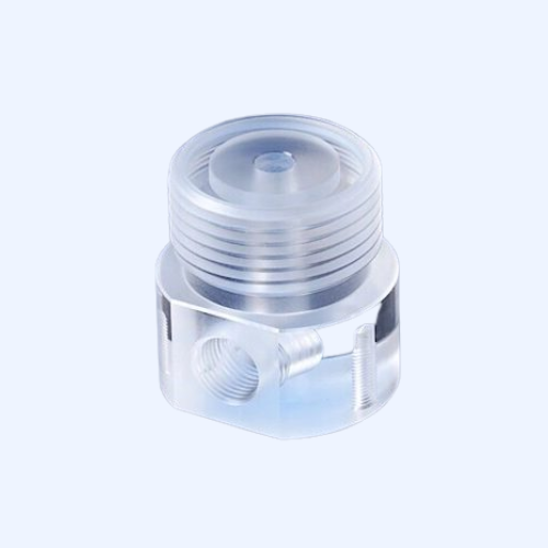 Transparent plastic mechanical part with threaded connections