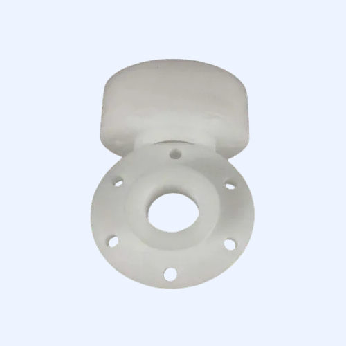White plastic flange with multiple holes, top view.