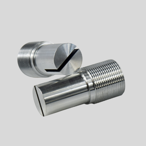 Two stainless steel threaded cylindrical parts
